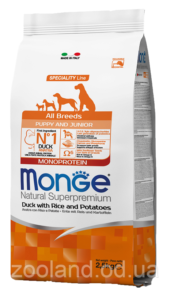 70005920 Monge All Breds Puppy&Junior качка з рисом, 15 кг