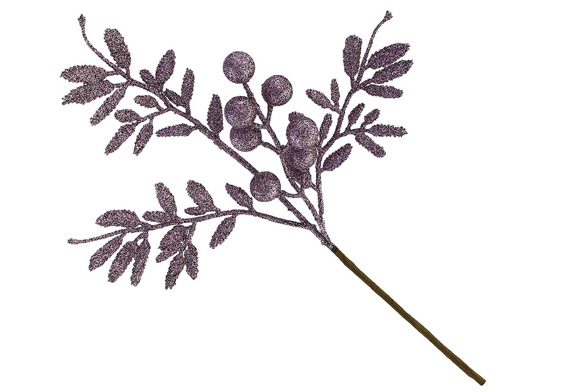 Гілка з листям та ягодами в гліттері 35см, колір - фіолет - 12 шт УПАКОВКА ТОВАР ВІД ВИРОБНИКА
