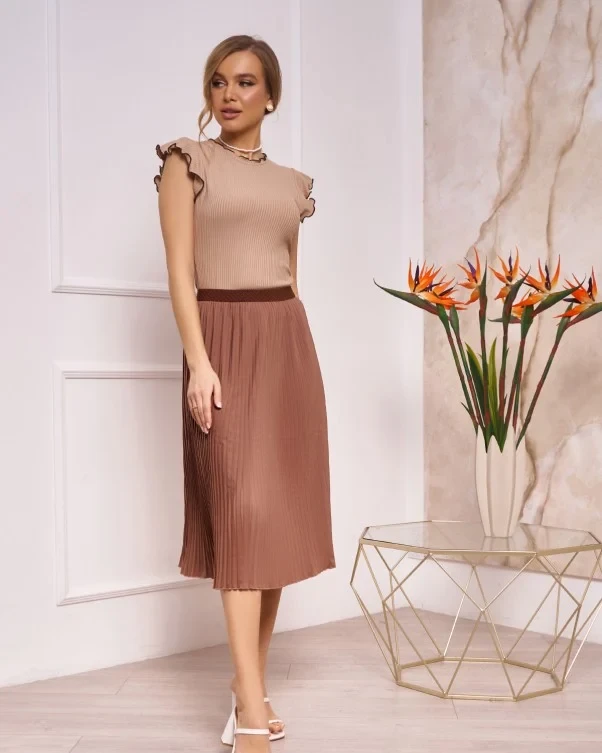 Коричнева спідниця з плісируванням, фото 1