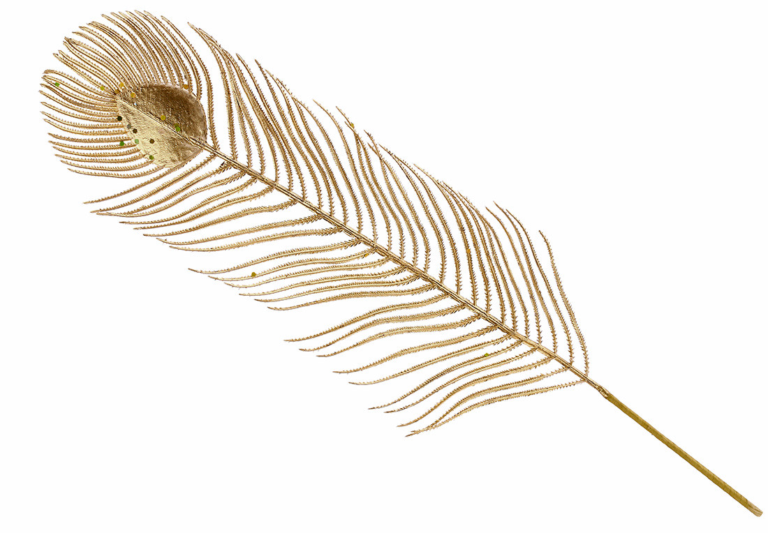 Декоративна гілка Перо павлина 68см, колір - матове золото - 12 шт УПАКОВКА ТОВАР ВІД ВИРОБНИКА