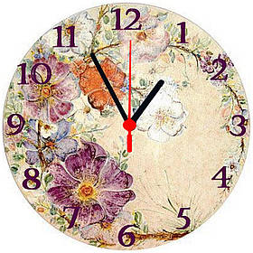 Настінні годинники на склі "Квітковий малюнок" круглі