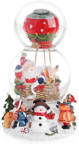 Декоративний водяний шар "Санта на повітряній кулі" 20.5см, музичний, фото 2