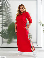 Женское длинное платье поло батал красное спортивного стиля макси с рукавом