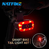 Велосипедный фонарь, габарит, мигалка Natfire A07, Type C, датчик торможения и движения, 2 крепления