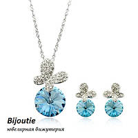 Комплект BLUE BUTTERFLY ювелирная бижутерия родий декор кристаллы Swarovski