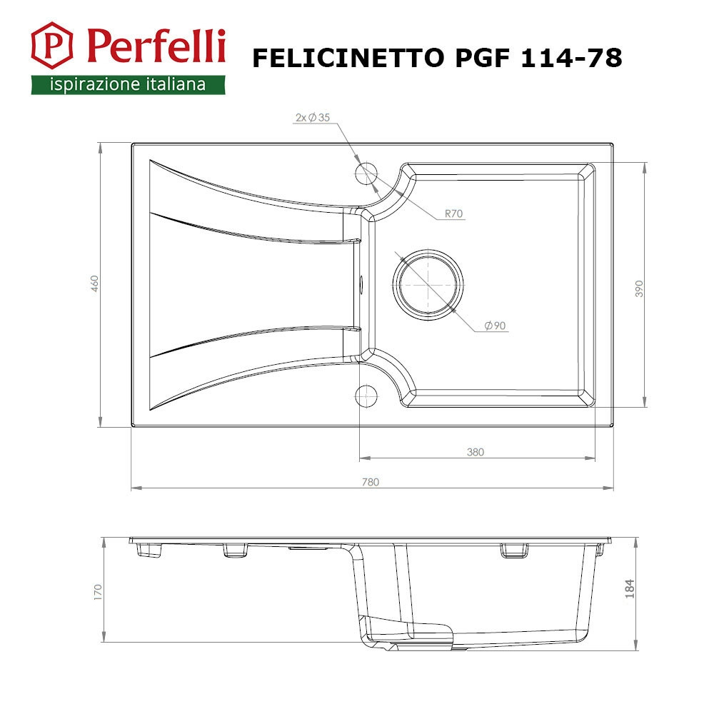 Мойка кухонная гранитная Perfelli FELICINETTO PGF 114-78 LIGHT B - фото 5 - id-p1909210692