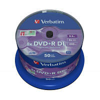 Диск DVD Verbatim 8.5Gb 8X CakeBox 50 шт MATT SILVER SURFACE (43758) - Вища Якість та Гарантія!