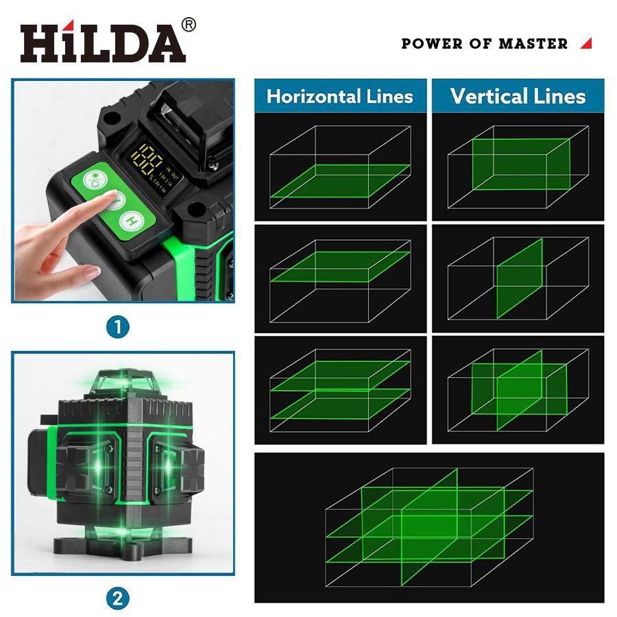 Версия 2024г Hilda 4D с екраном и Bluetooth Лазерный уровень нивелир + штатив 1.5 м - фото 9 - id-p1817072902