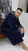 Мужской плюшевый халат с капюшоном Rahwan, Темно-синий, 2XL