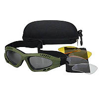Тактичні окуляри Tactical Glasses захисні вентильовані зі змінними лінзами Олива (TG-O)