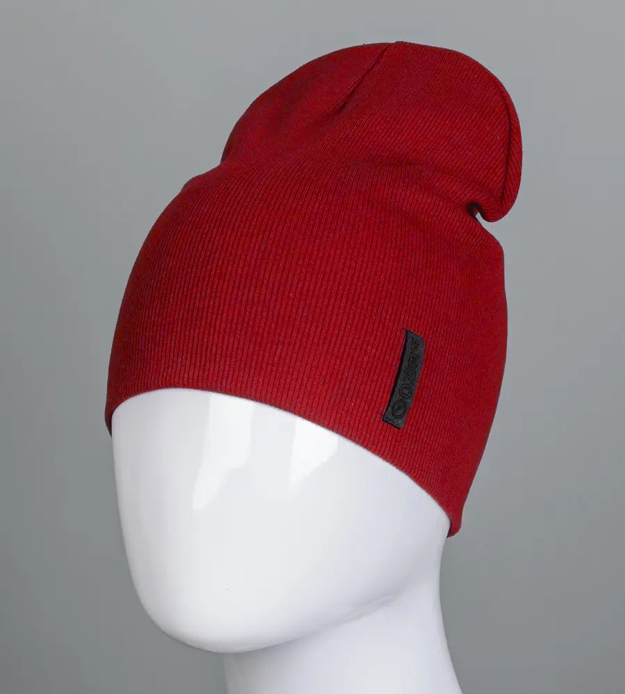 Шапка трикотажна Рубчик без одвороту (20217), Червоний, фото 1