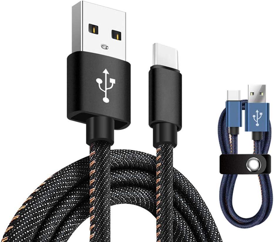 Кабель типу C, довжина 6,6 футів (2 м), зарядний кабель USB типу C, джинсова тканина, кабель передачі даних USB C, швидке заряджан, фото 1