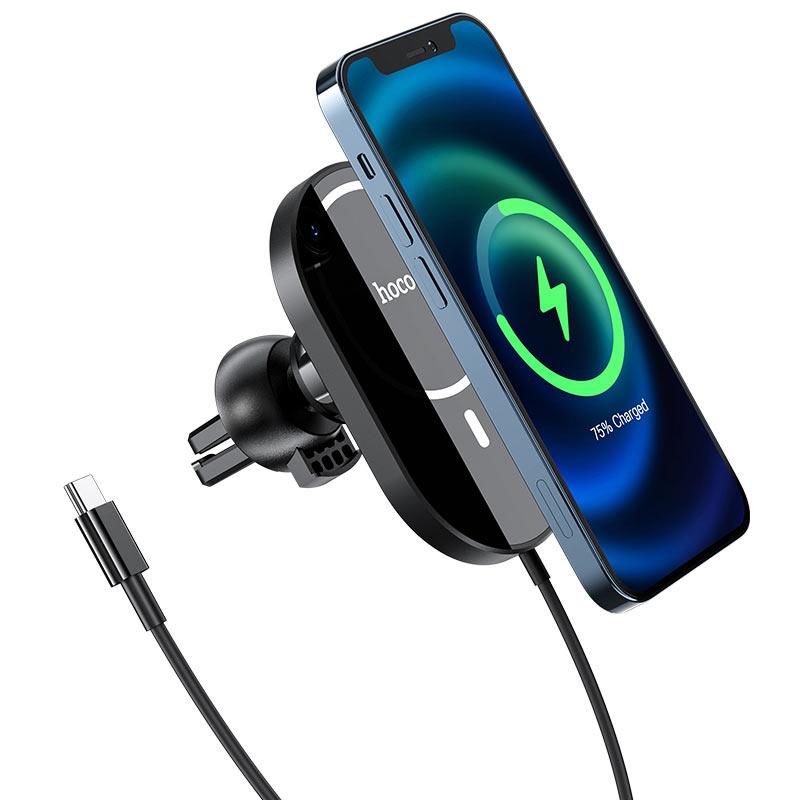 Автомобільний тримач для iphone магнітний з бездротовою зарядкою 15W Hoco, тримач в машину для айфона