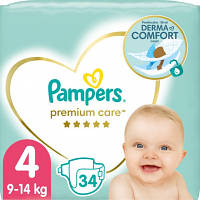 Подгузники Pampers Premium Care Maxi Размер 4 (9-14 кг) 34 шт (8001090379368) - Топ Продаж!