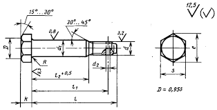 Схема габаритных размеров стяжного болта ГОСТ 7817-80