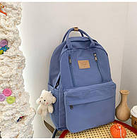 Текстильный рюкзак с ручками и брелком. Голубой
