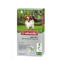 Bayer Advantix для собак до 4 кг капли на холку от блох и клещей, упаковка 4 пипетки