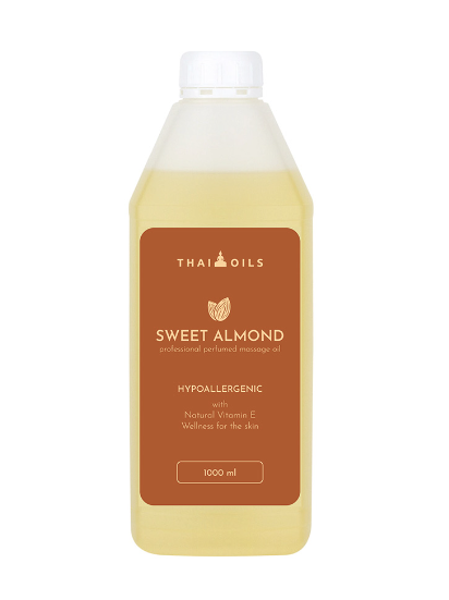 Масажна олія для всіх типів шкіри зволожуюча Thai Oils Sweet almond 1000 ml Олія для масажу Солодкий мигдаль, фото 1