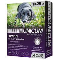 Капли Unicum PRO от блох и клещей на холку для собак от 10 кг до 25 кг