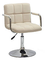 Крісло Arno Arm бежевий велюр В-1005 CH Base на хромованій базі з підлокітниками, регулювання висоти, фото 3