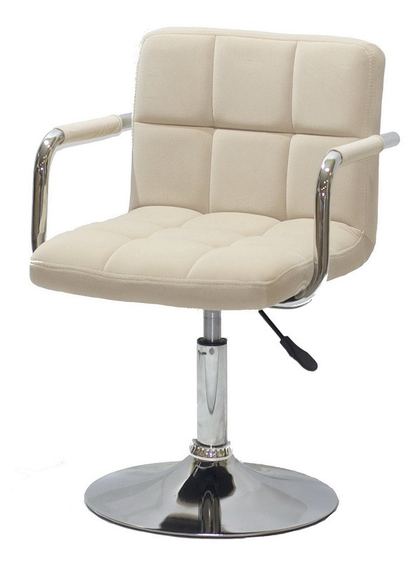Крісло Arno Arm бежевий велюр В-1005 CH Base на хромованій базі з підлокітниками, регулювання висоти, фото 1
