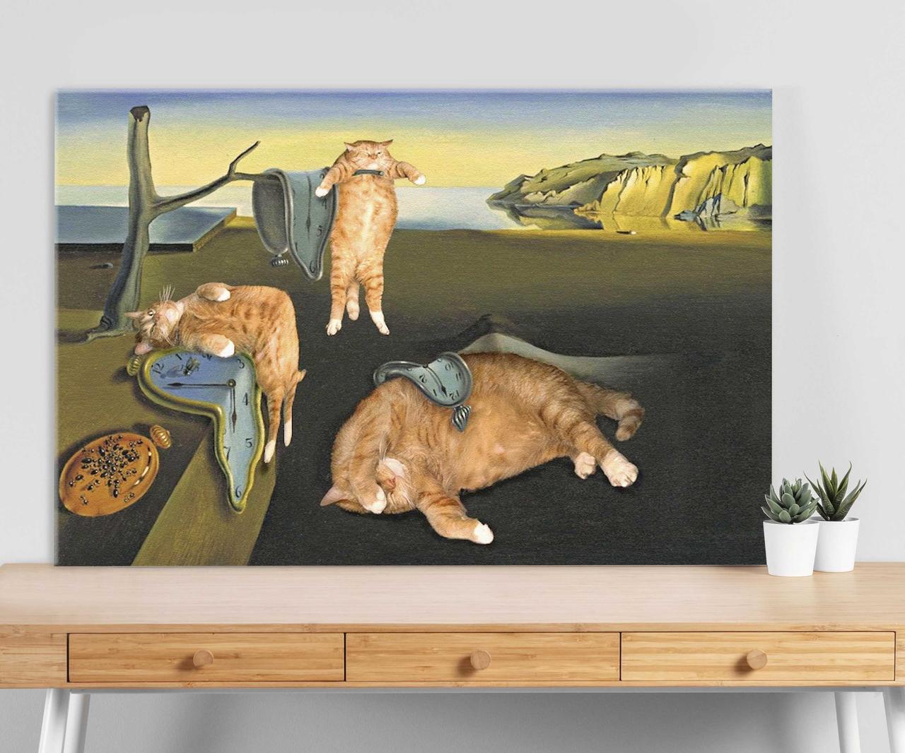 Сучасна картина на полотні Коти Сальвадор Далі, Дезінтеграція сталості пам'яті, репродукція, фото 1