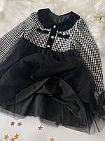 Школьное платье для девочки твидовое Черное 22032 20, XIACZH, Черный, Для девочек, Весна Осень, 104
