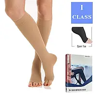 Гольфи компресійні Aurafix AV-100, 1 клас, з відкритим носком, бежеві