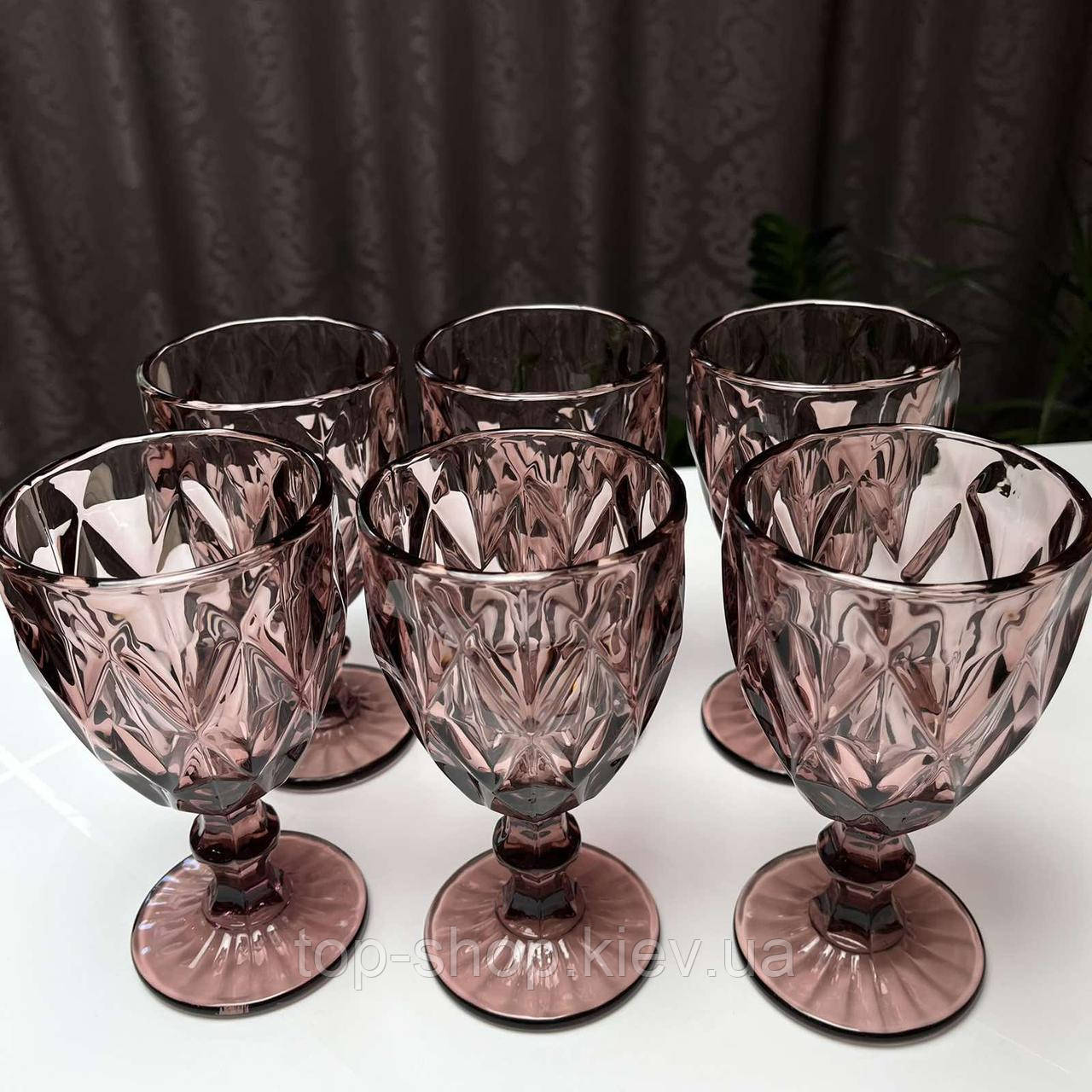 Набор бокалов для вина из цветного розового стекла Рубин 320 мл 6шт - фото 2 - id-p1909465866