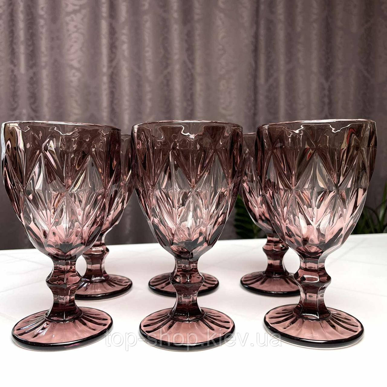 Набор бокалов для вина из цветного розового стекла Рубин 320 мл 6шт - фото 1 - id-p1909465866