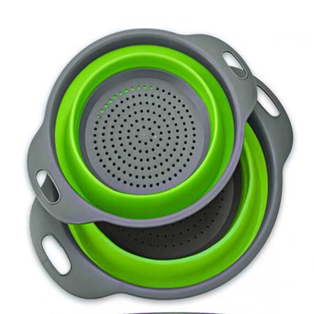 Дуршлаг силиконовый складной 2 шт в комплекте (большой + маленький) Collapsible filter baskets, зеленый - фото 1 - id-p1909468761