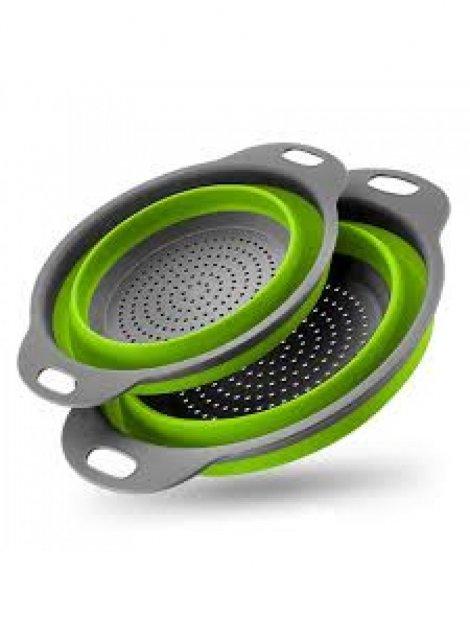 Дуршлаг силиконовый складной 2 шт в комплекте (большой + маленький) Collapsible filter baskets, зеленый - фото 3 - id-p1909468761