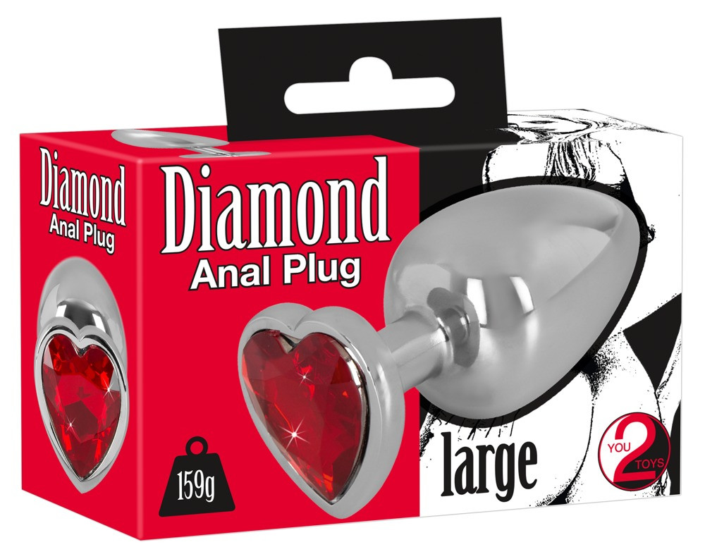 Анальная металлическая пробка You2Toys Diamond Butt Plug с красным камнем, Large Bomba💣, фото 1
