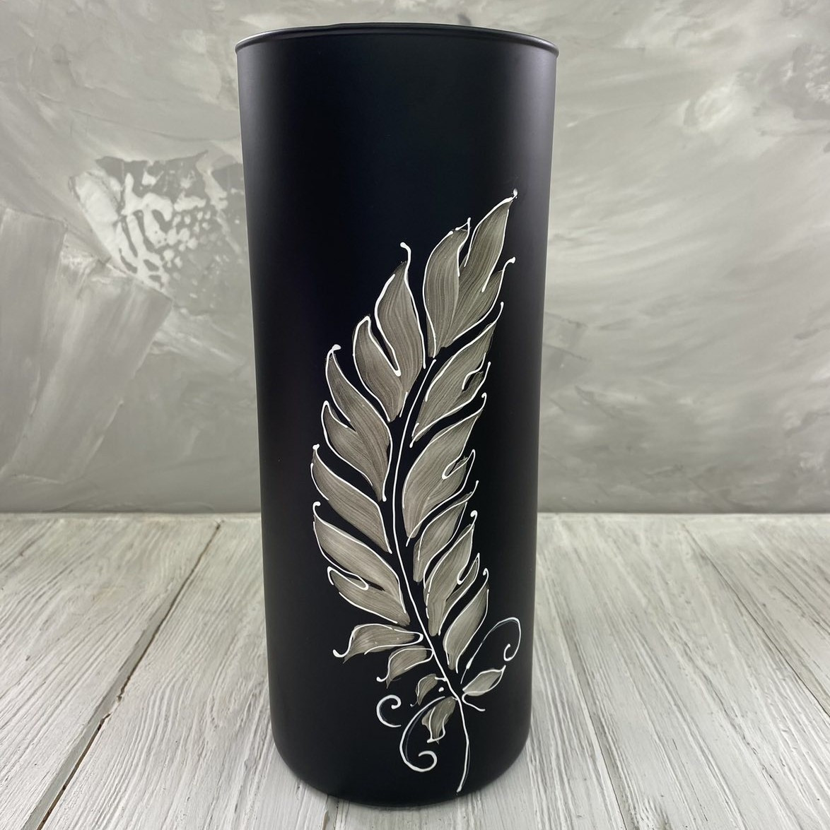Ваза чорна "Перо срібне" Н265*110, фото 1