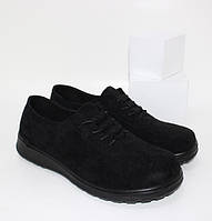 Туфли женские замшевые черные на шнурках 38
