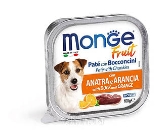Вологий корм Monge Dog Fruit для собак, паштет з качкою та апельсином, 0.1КГх32ШТ