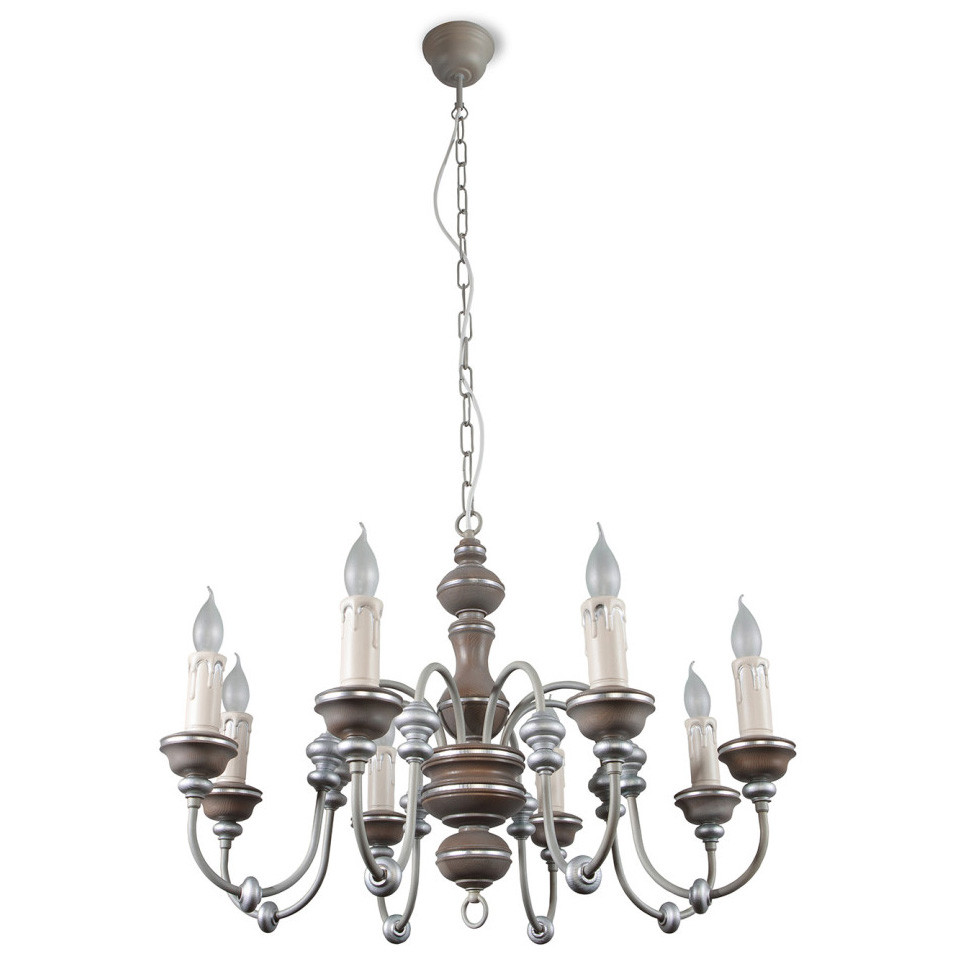 Люстра на ланцюгу дерево з металом 8 ламп Е14 сірий 75х84 см