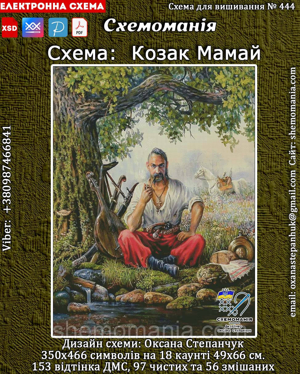 (Електронна)Схема для вишивки крестом або петитом :"Козак Мамай", фото 1