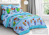 Дитяча постільна білизна двоспальна Бравл Старс на голубому Бязь Голд Тіротекс