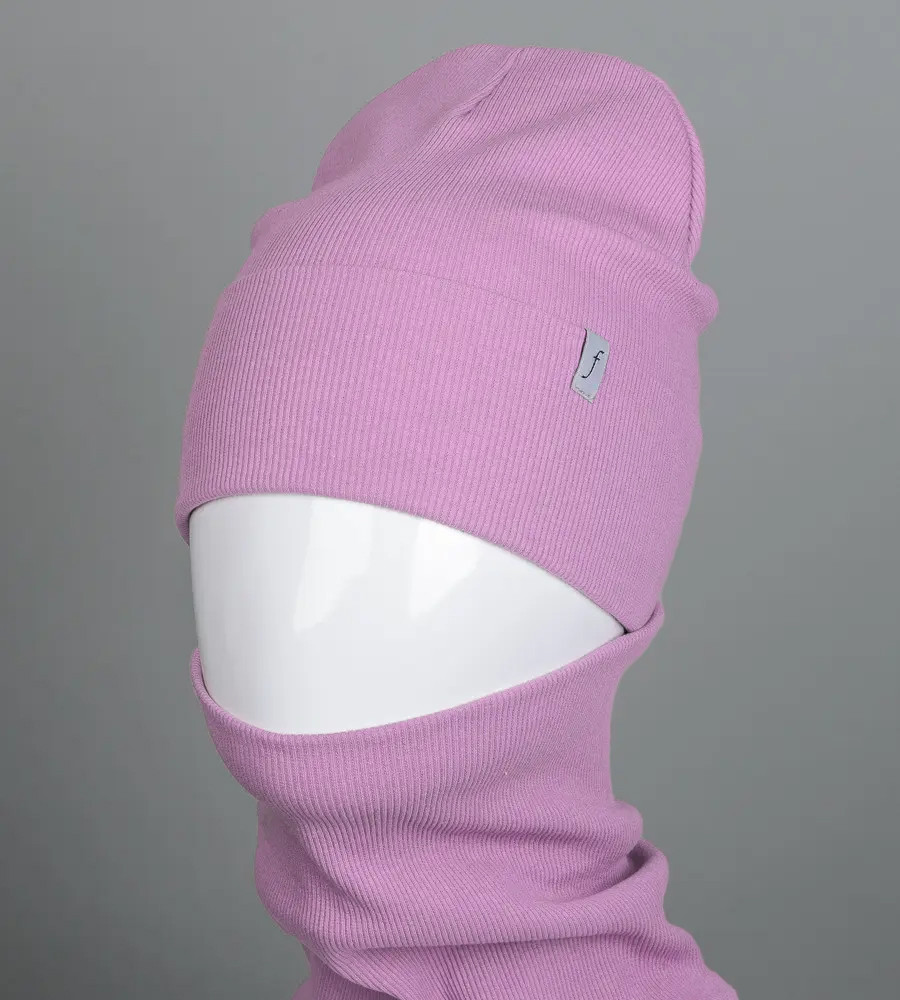 Трикотажний комплект Рубчик Шапка + Баф FERO (20222), Бузковий, фото 1