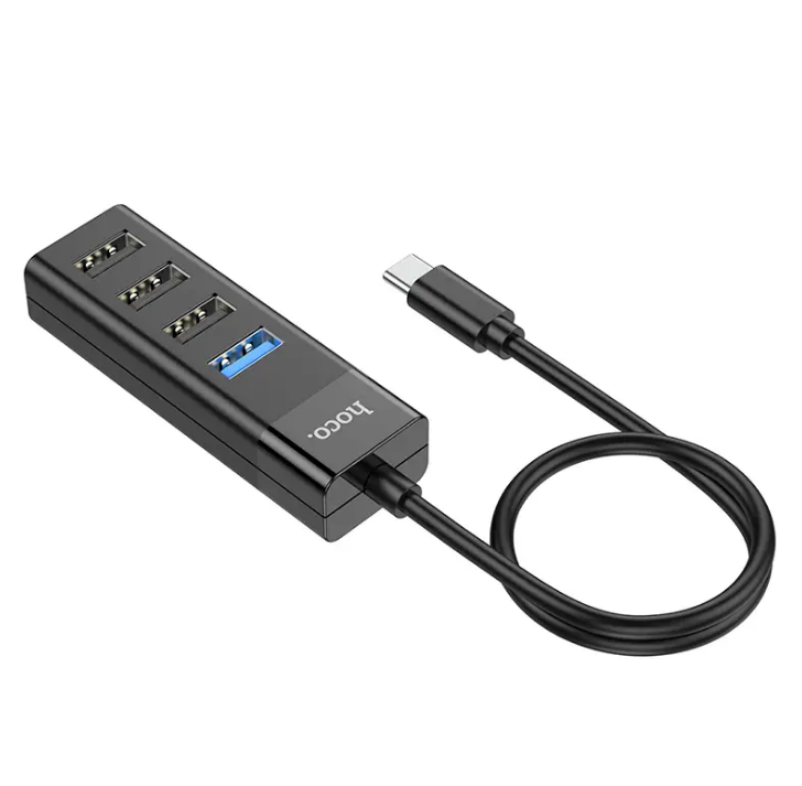 Кабель-перехідник Hoco Easy mix 4-in-1 конвертер Type-C USB3.0+USB2.0 х 3 0,3m Black (HB25)