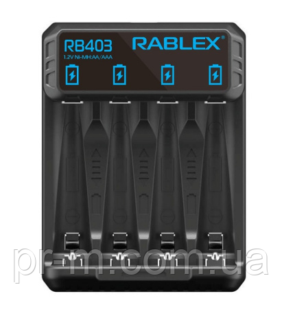 Зарядний пристрій RABLEX RB403 на 4 батарейки (AA,AAA, 6F22)