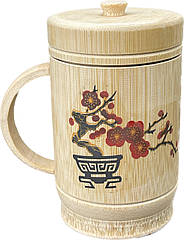 Бамбукова еко чашка з кришкою "Сакура" 250мл, натуральний бамбук ручна робота