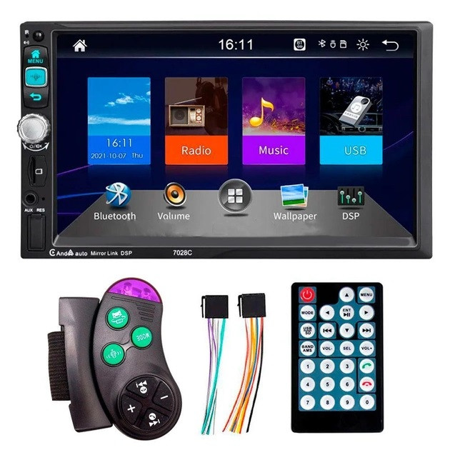 2din Автомагнітола 7028C USB+SD+Bluetooth+ПУЛЬТ НА РУЛЬ (коротка база)