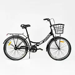 Складний двоколісний велосипед 24 дюйма Corso Advance AD-24711 одна швидкість / складна сталева рама 14д / багажник + корзина