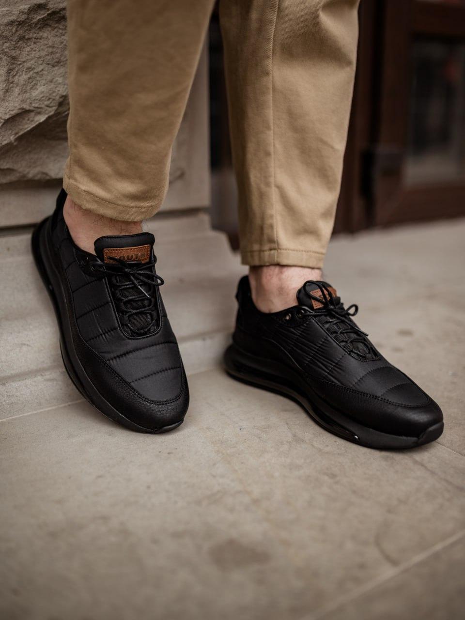 Мужские текстильные осенние кроссовки на шнуровке, прошитые прочные повседневные черные кроссовки весна/осень - фото 5 - id-p1909566766