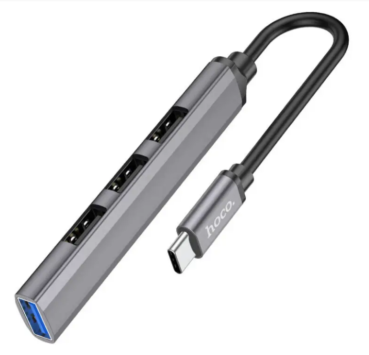 Кабель-переходник HOCO 4 in 1 адаптер Type-C to USB3.0+USB2.0*3 Metal Gray (HB26) - фото 5 - id-p1909566047