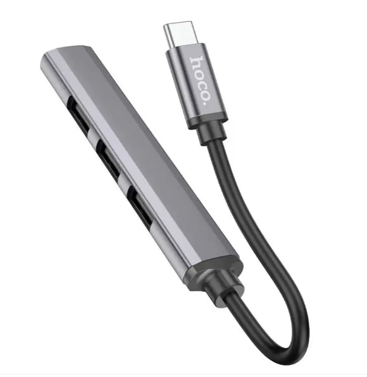 Кабель-переходник HOCO 4 in 1 адаптер Type-C to USB3.0+USB2.0*3 Metal Gray (HB26) - фото 2 - id-p1909566047