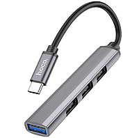 Кабель-переходник HOCO 4 in 1 адаптер Type-C to USB3.0+USB2.0*3 Metal Gray (HB26)