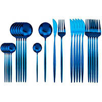 Набор столовых приборов 24 предмета, нержавеющая сталь, синий
